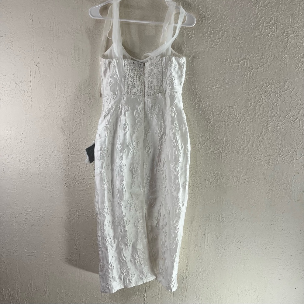 Lulu's Gorgeous Persona White Satin Jacquard Tie Strap Midi Dress - Picture 9 of 15
